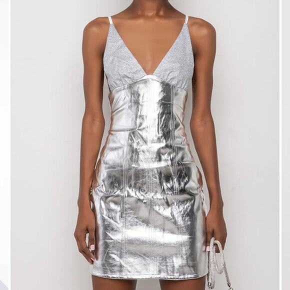 AKIRA Metallic Silver Sparkly Mini Dress Size Large - Picture 4 of 11